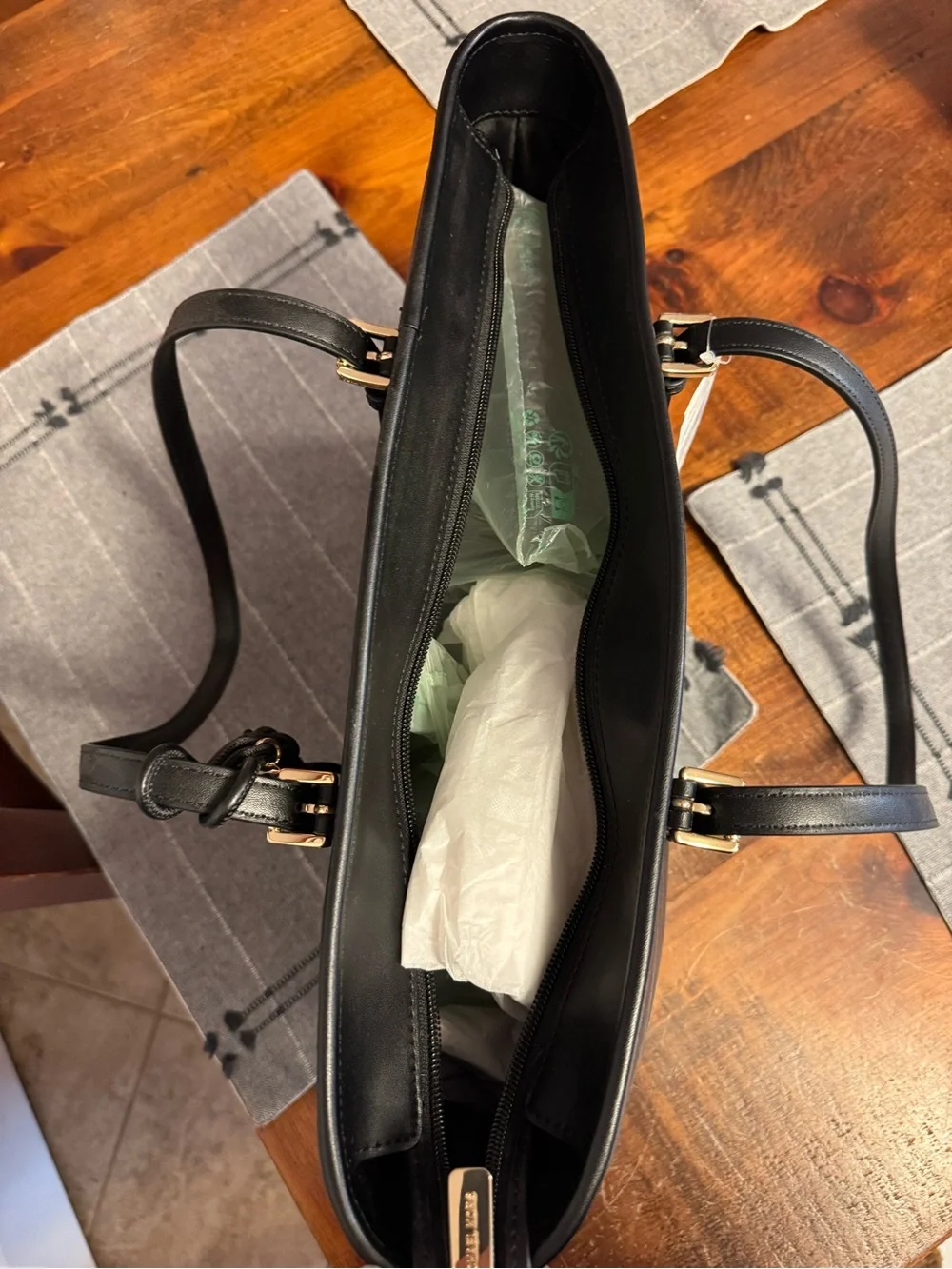 Michael Kors Black Saffiano Leather Jet Set Tote with Gold Hardware